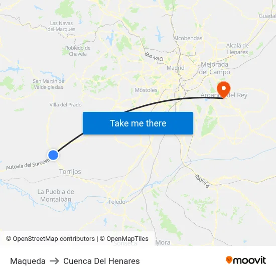 Maqueda to Cuenca Del Henares map