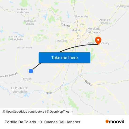 Portillo De Toledo to Cuenca Del Henares map