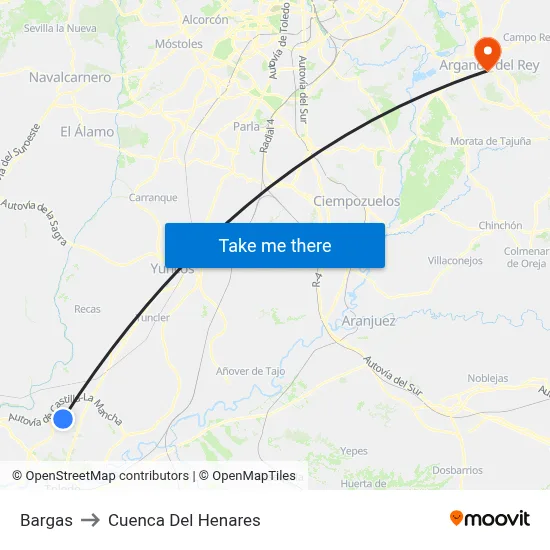 Bargas to Cuenca Del Henares map