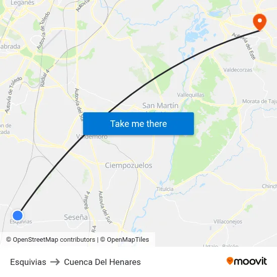 Esquivias to Cuenca Del Henares map