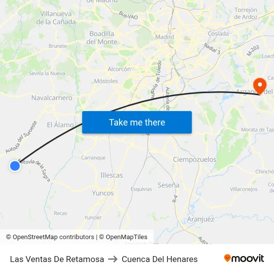 Las Ventas De Retamosa to Cuenca Del Henares map