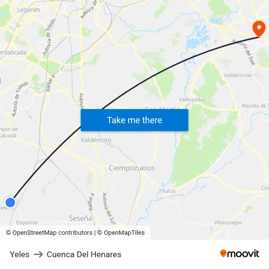 Yeles to Cuenca Del Henares map