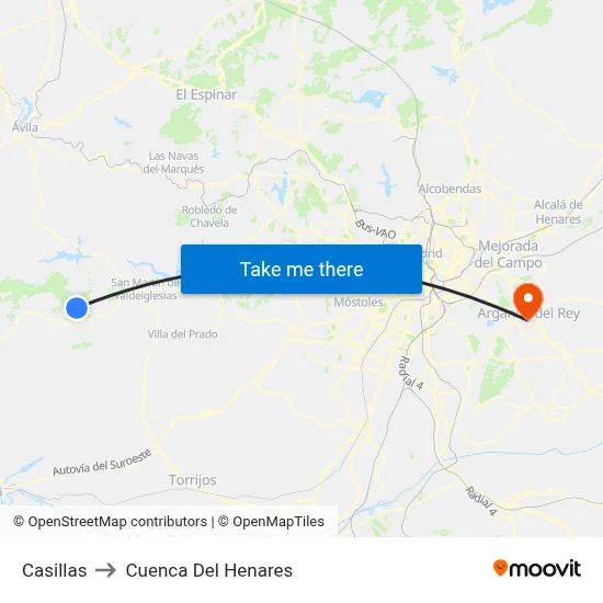 Casillas to Cuenca Del Henares map