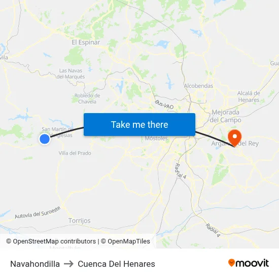 Navahondilla to Cuenca Del Henares map