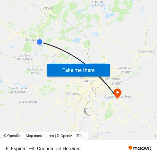 El Espinar to Cuenca Del Henares map