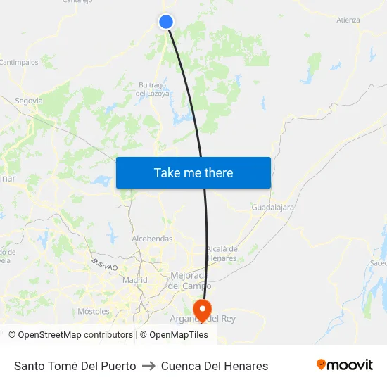 Santo Tomé Del Puerto to Cuenca Del Henares map