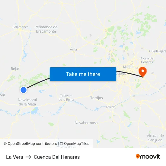 La Vera to Cuenca Del Henares map