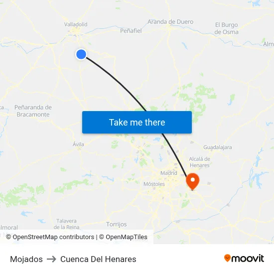 Mojados to Cuenca Del Henares map