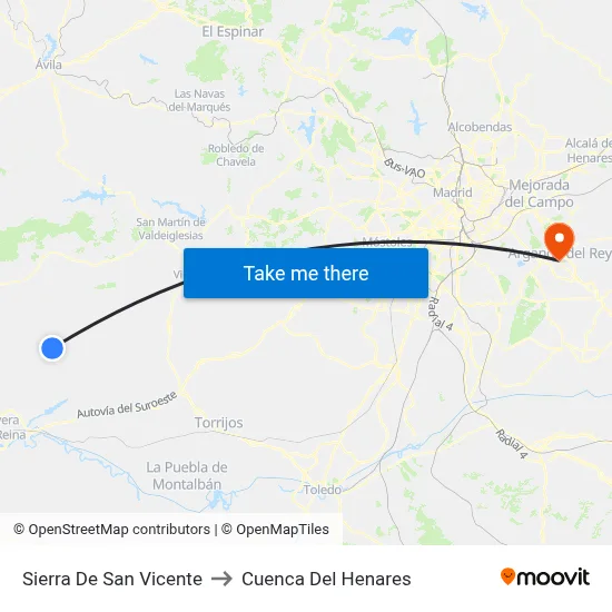 Sierra De San Vicente to Cuenca Del Henares map