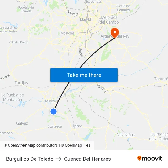 Burguillos De Toledo to Cuenca Del Henares map