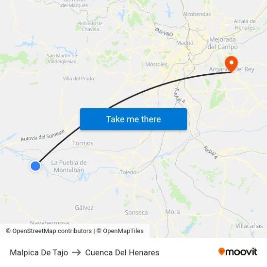 Malpica De Tajo to Cuenca Del Henares map