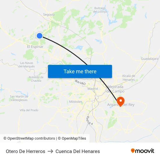 Otero De Herreros to Cuenca Del Henares map