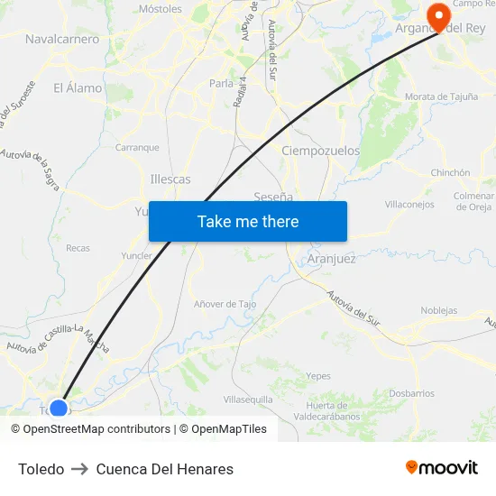 Toledo to Cuenca Del Henares map