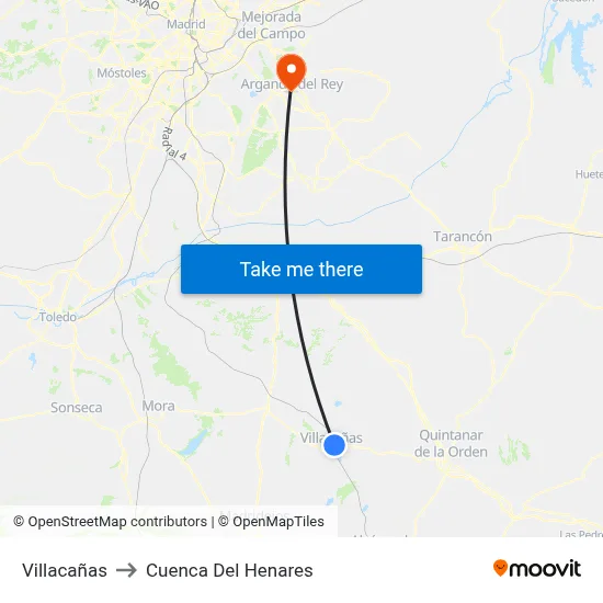 Villacañas to Cuenca Del Henares map