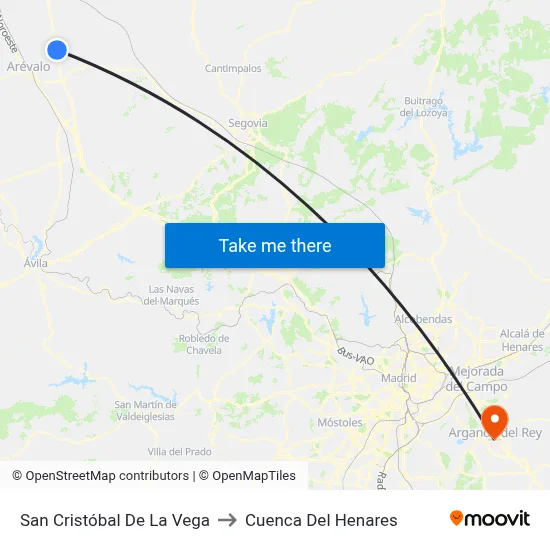 San Cristóbal De La Vega to Cuenca Del Henares map