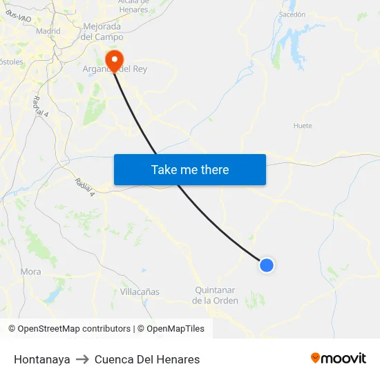 Hontanaya to Cuenca Del Henares map