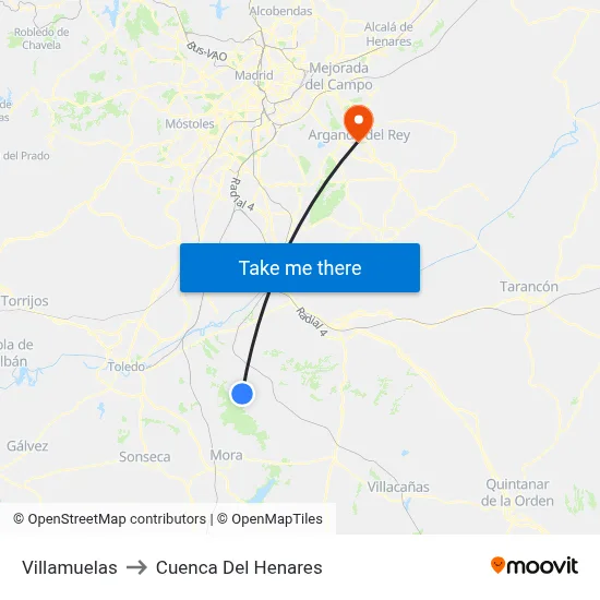 Villamuelas to Cuenca Del Henares map