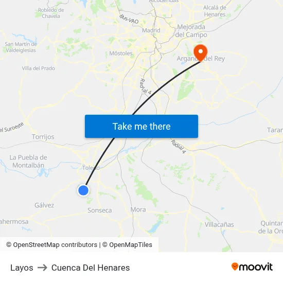 Layos to Cuenca Del Henares map