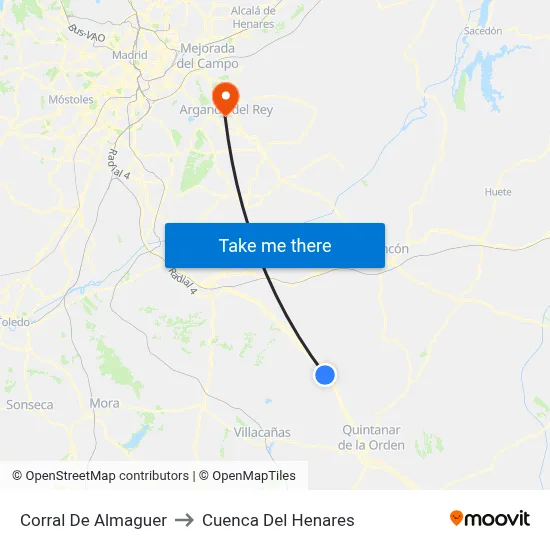 Corral De Almaguer to Cuenca Del Henares map