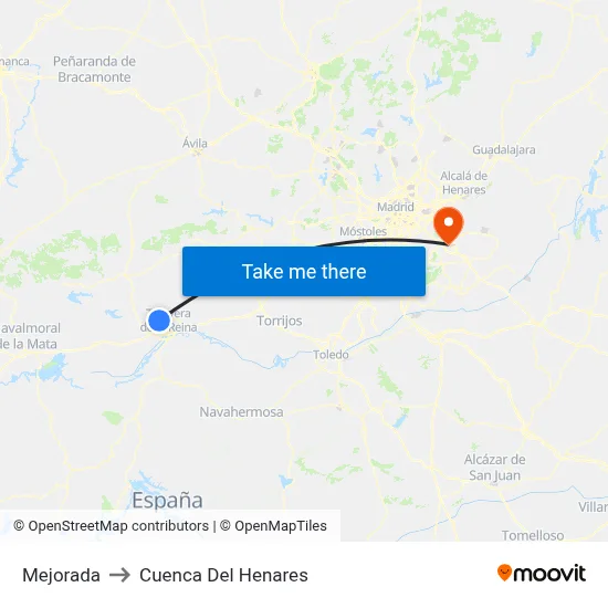 Mejorada to Cuenca Del Henares map