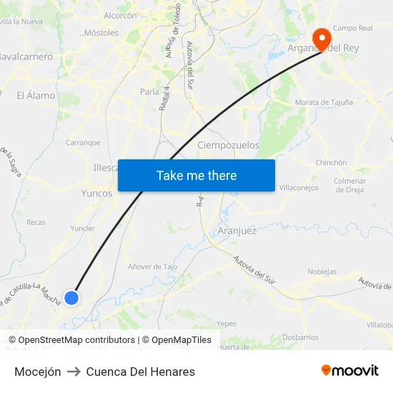 Mocejón to Cuenca Del Henares map