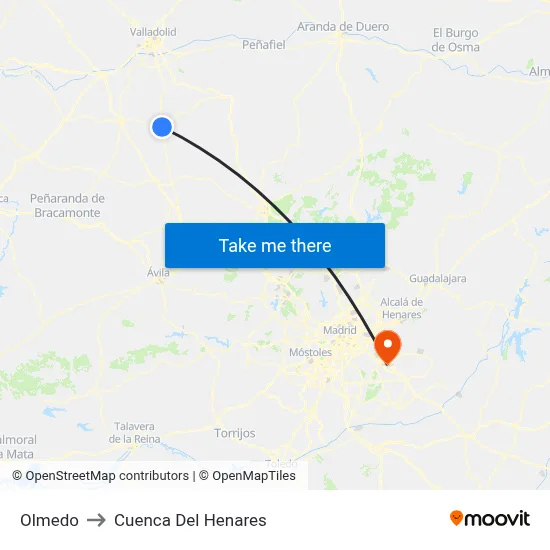 Olmedo to Cuenca Del Henares map