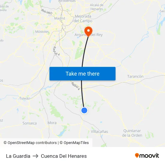 La Guardia to Cuenca Del Henares map