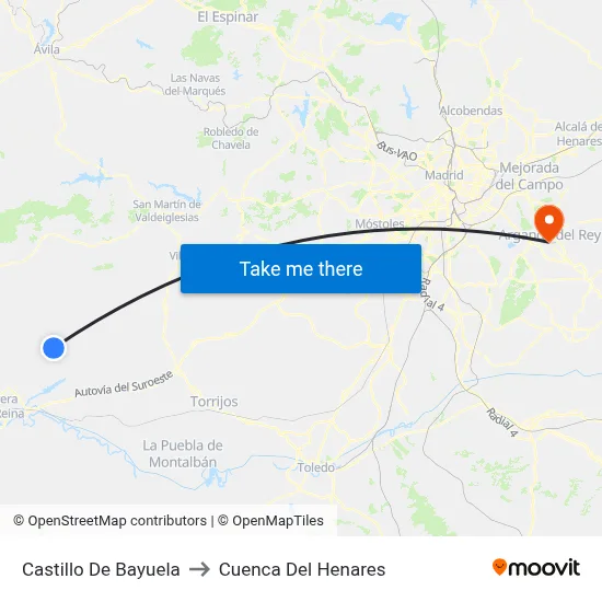 Castillo De Bayuela to Cuenca Del Henares map