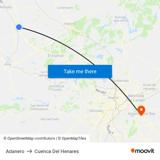 Adanero to Cuenca Del Henares map
