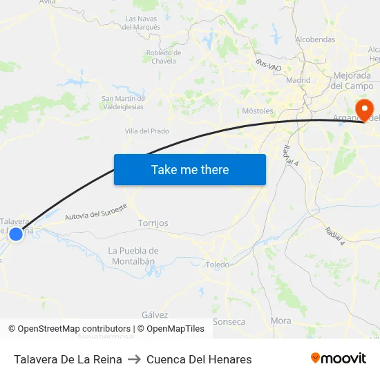 Talavera De La Reina to Cuenca Del Henares map