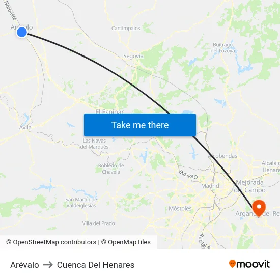 Arévalo to Cuenca Del Henares map