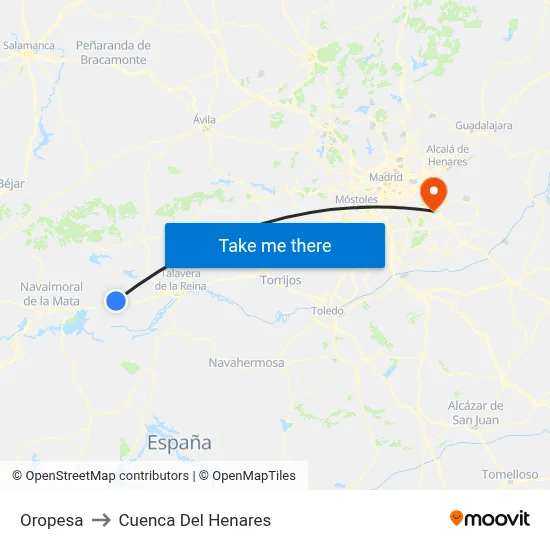 Oropesa to Cuenca Del Henares map