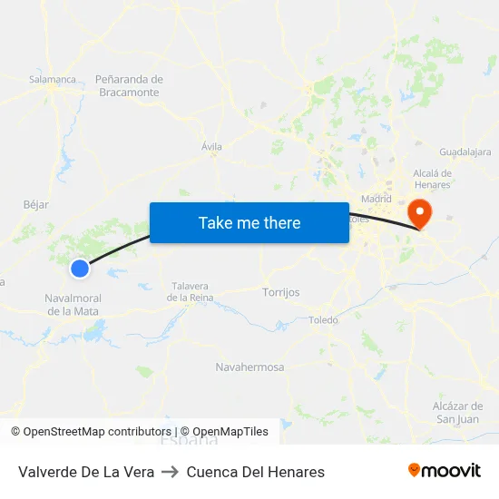 Valverde De La Vera to Cuenca Del Henares map