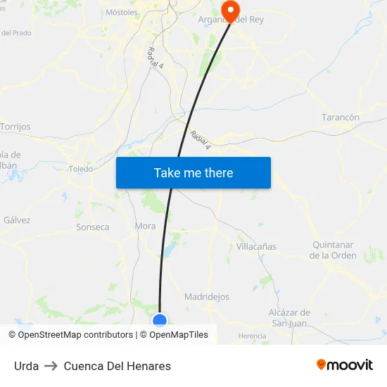 Urda to Cuenca Del Henares map