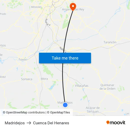 Madridejos to Cuenca Del Henares map