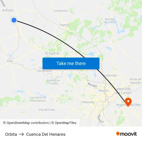 Orbita to Cuenca Del Henares map
