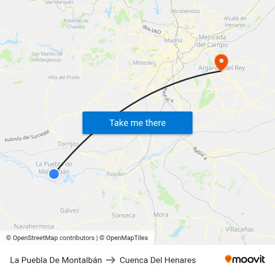 La Puebla De Montalbán to Cuenca Del Henares map