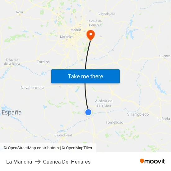 La Mancha to Cuenca Del Henares map