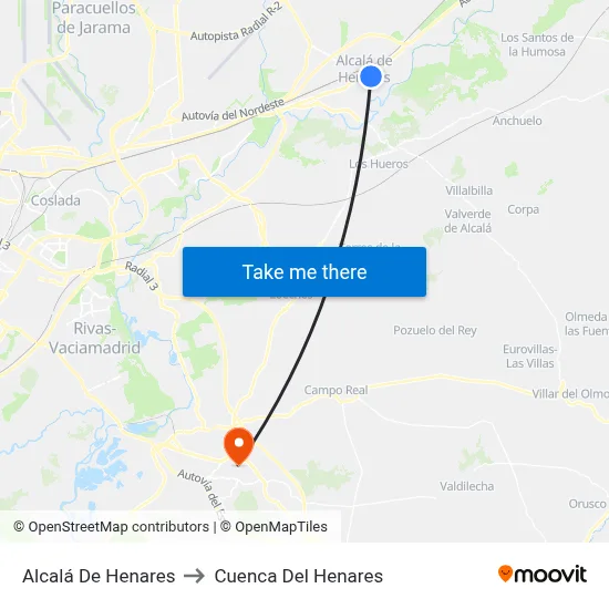 Alcalá De Henares to Cuenca Del Henares map