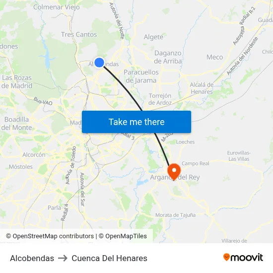 Alcobendas to Cuenca Del Henares map