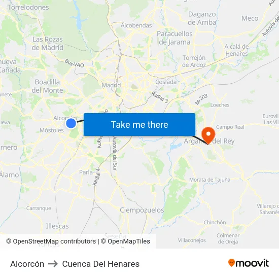 Alcorcón to Cuenca Del Henares map