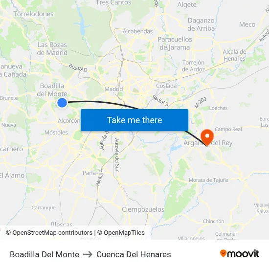Boadilla Del Monte to Cuenca Del Henares map