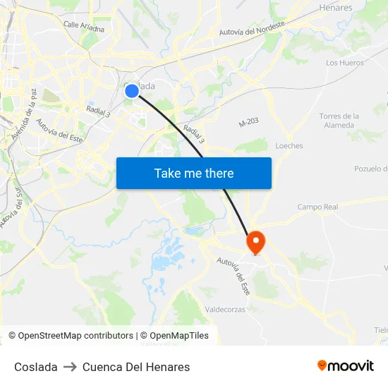 Coslada to Cuenca Del Henares map