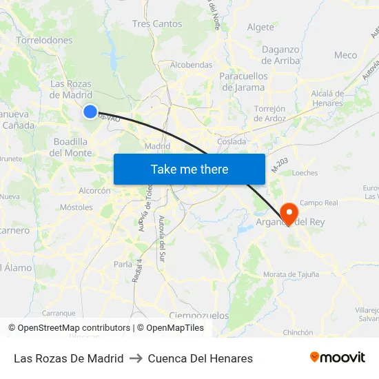 Las Rozas De Madrid to Cuenca Del Henares map