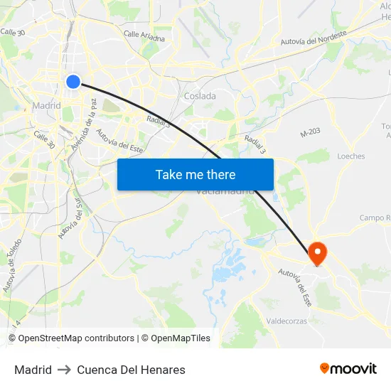 Madrid to Cuenca Del Henares map