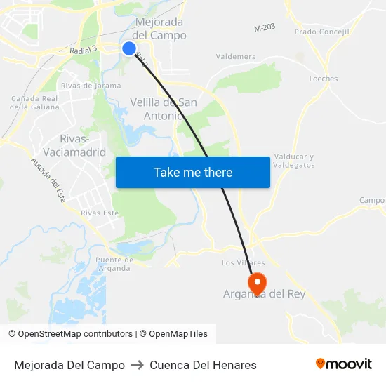 Mejorada Del Campo to Cuenca Del Henares map