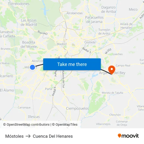Móstoles to Cuenca Del Henares map