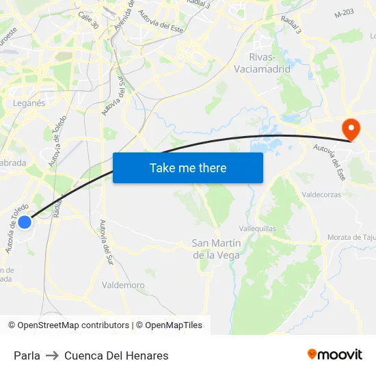 Parla to Cuenca Del Henares map