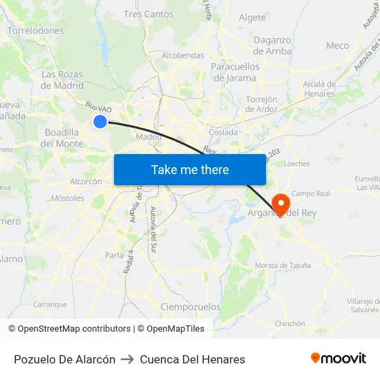 Pozuelo De Alarcón to Cuenca Del Henares map