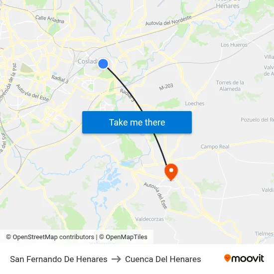 San Fernando De Henares to Cuenca Del Henares map